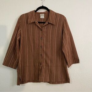 Allison Daley woman earthy Brown pin Striped Shirt size 14 XL gma core casual